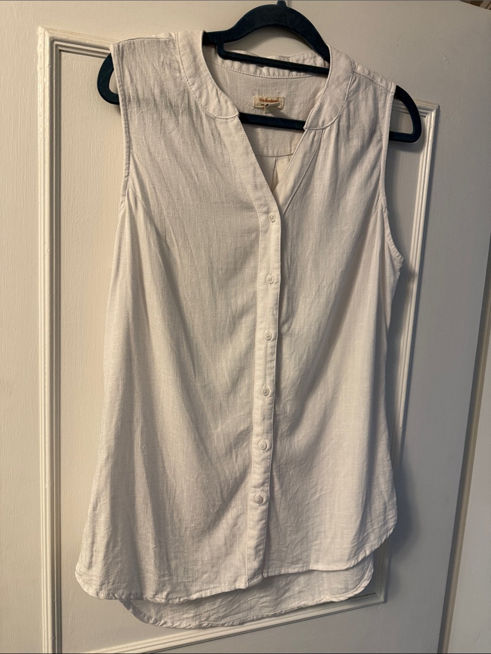 Linen Sleeveless White Blouse - Lightweight Everyday Top